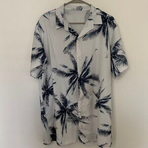 Men's Palm Tree Print Shirt - Blue and White